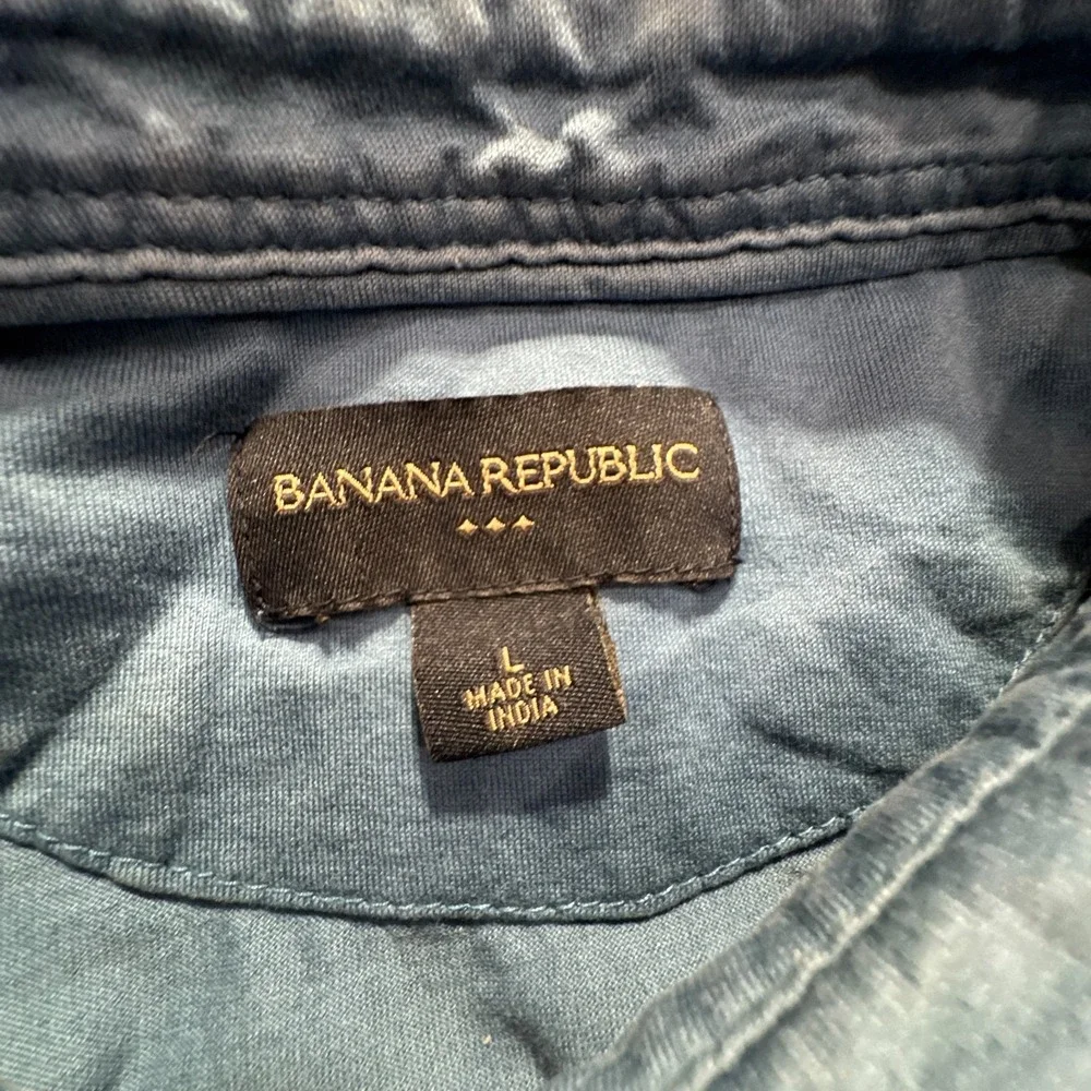 Banana Republic Shirt Men L Blue 100% Cotton Summer Vacation Casual Pockets